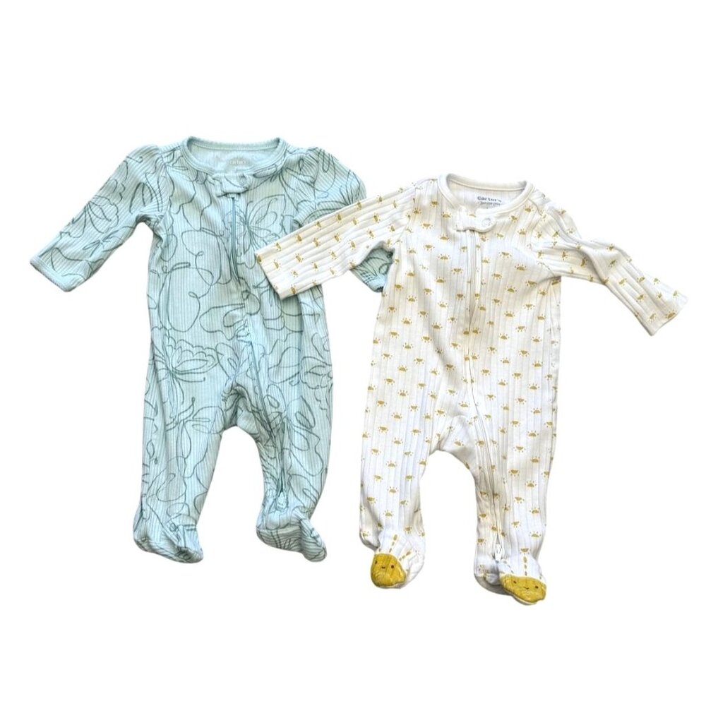 Carters Baby Long Sleeve Sleep Play Footed Onesies 3M Cotton Blend Green White